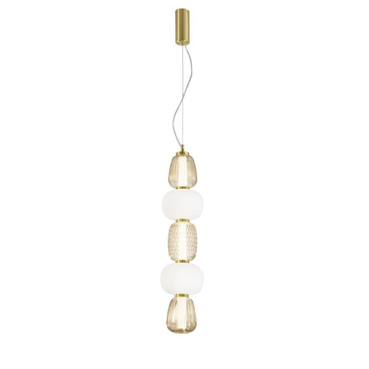 Lampadario a sospensione LED TOTEM in metallo oro con 3 diffusori bianchi e ambra 3000K LED-TOTEM-S5