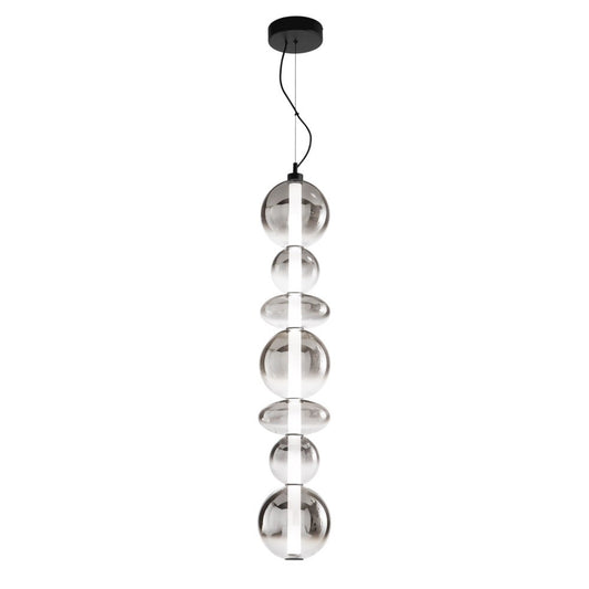 Sospensione LED KEMET in metallo nero con 7 vetri fumè 3000K (luce calda) LED-KEMET-S7
