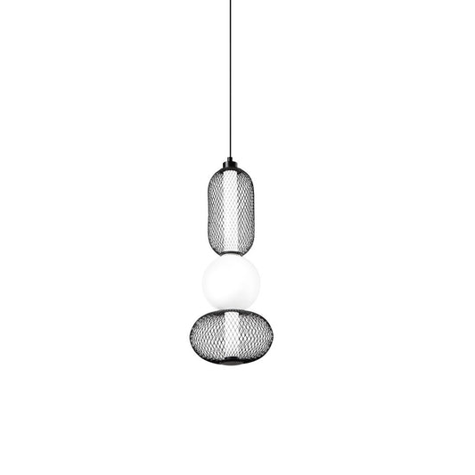 Lampadario a sospensione INKAS in vetro soffiato con 2 diffusori in metallo nero CCT LED-INKAS-S3-NER