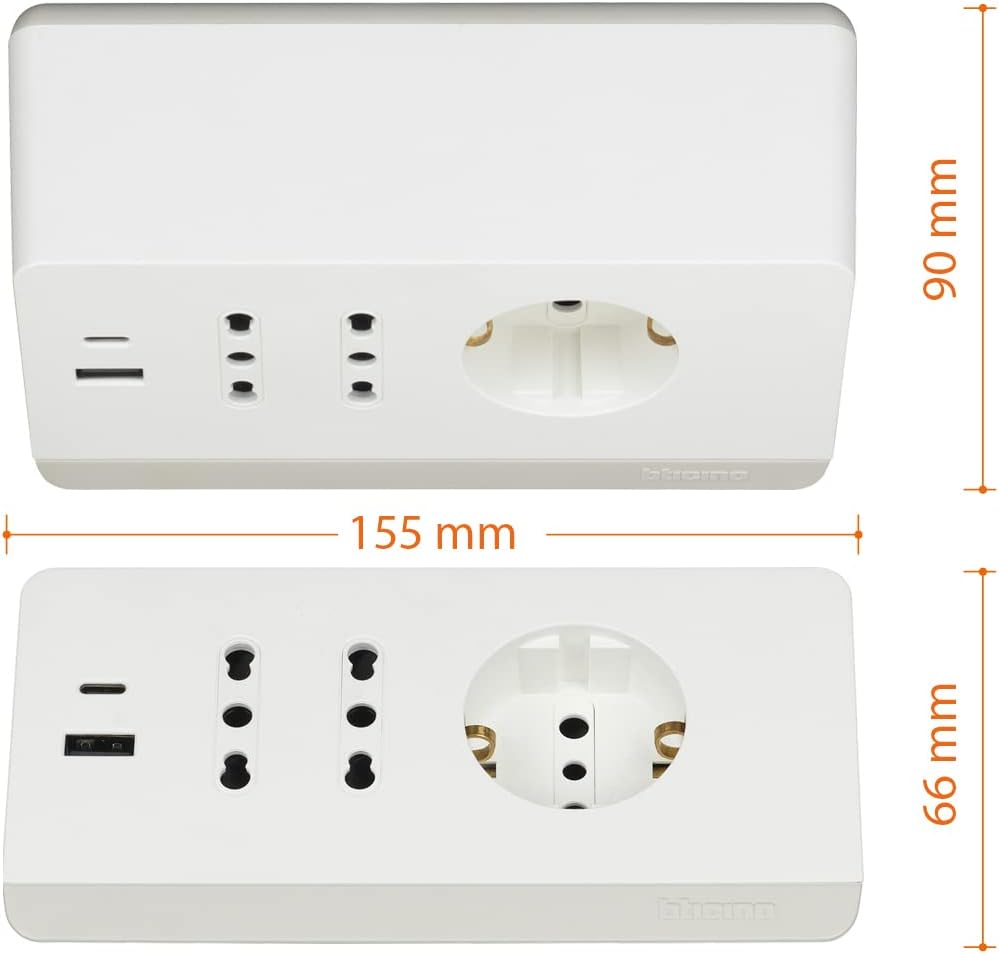 Multipresa da scrivania Bticino con 2 prese USB tipo A+C - bianca -nera S3711DBU - S3711GBU