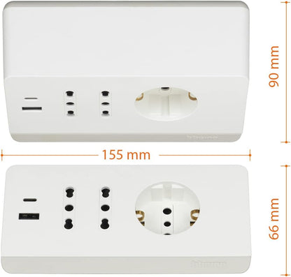Multipresa da scrivania Bticino con 2 prese USB tipo A+C - bianca -nera S3711DBU - S3711GBU