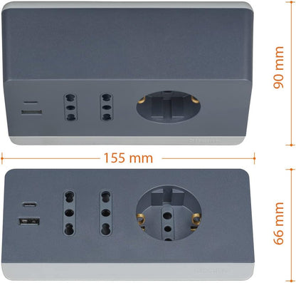 Multipresa da scrivania Bticino con 2 prese USB tipo A+C - bianca -nera S3711DBU - S3711GBU