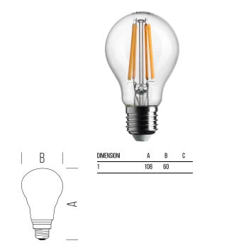 BOT LIGHTING lampadina goccia led  E27 10,5W 1521LM 2700K luce calda vetro Trasparente WLD1011X2