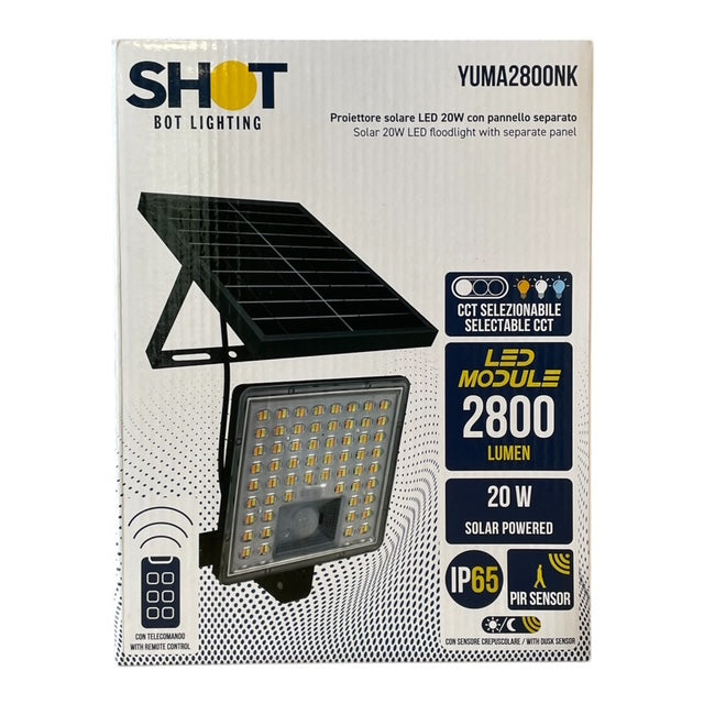 Proiettore led solare con pannello separato 20W-2800lm -3000-4000-6500K Bot lighting YUMA2800NK