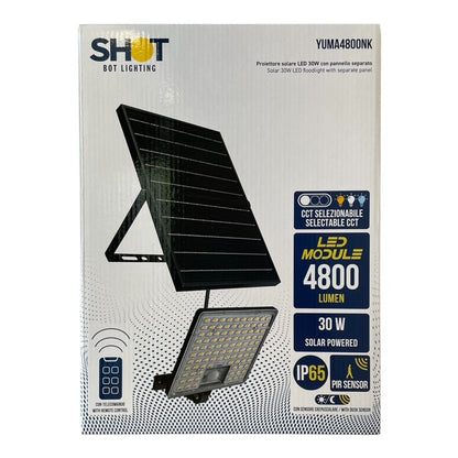 Proiettore led solare con pannello separato 30W-4800lm -3000-4000-6500K Bot lighting YUMA4800NK